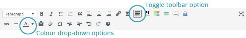 Wordpress toggle toolbar and drop-down colour options